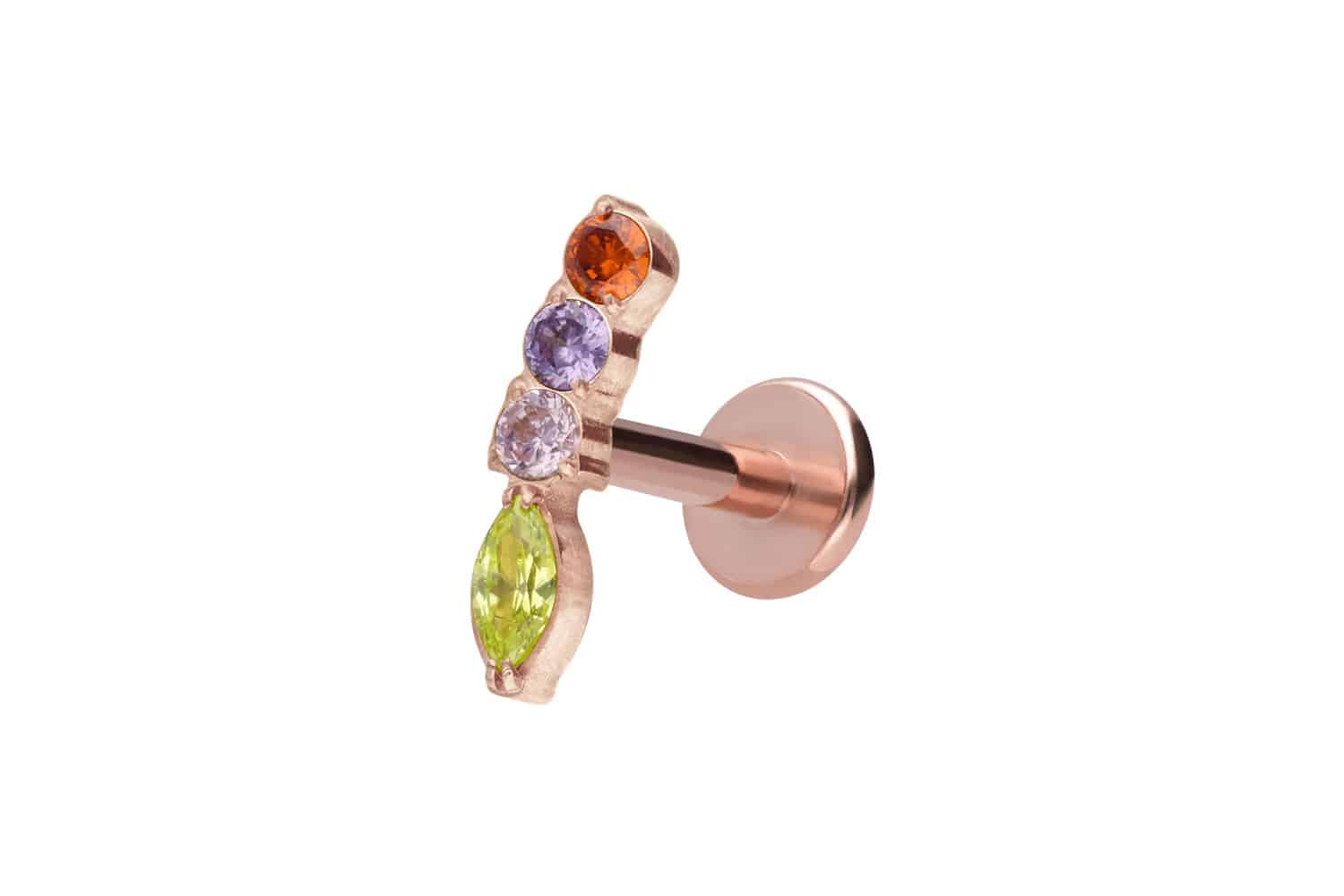 Titan Labret Piercing mit Innengewinde BUNTER KRISTALLBOGEN